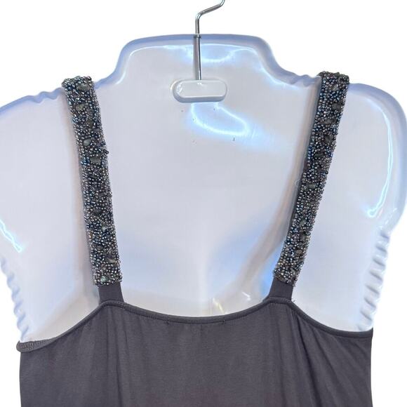 New VERTIGO PARIS Brown Sleeveless Dress Beaded Straps Knot Front Jersey Sz L - Picture 10 of 15